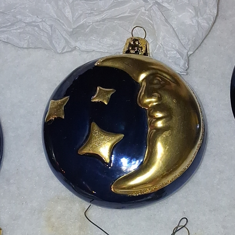 3pc Set Of Vintage Christborn Double Sided Glass Ornaments